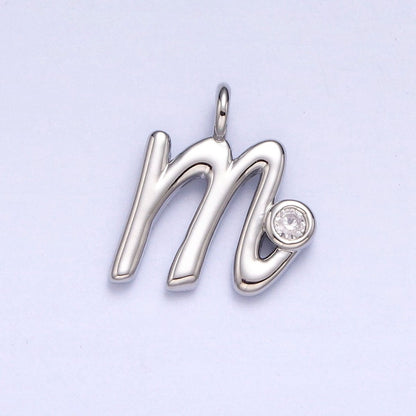 Silver Initial Alphabet Lower Case Cursive Letter Clear CZ Personalized Charm | A-533-A-545