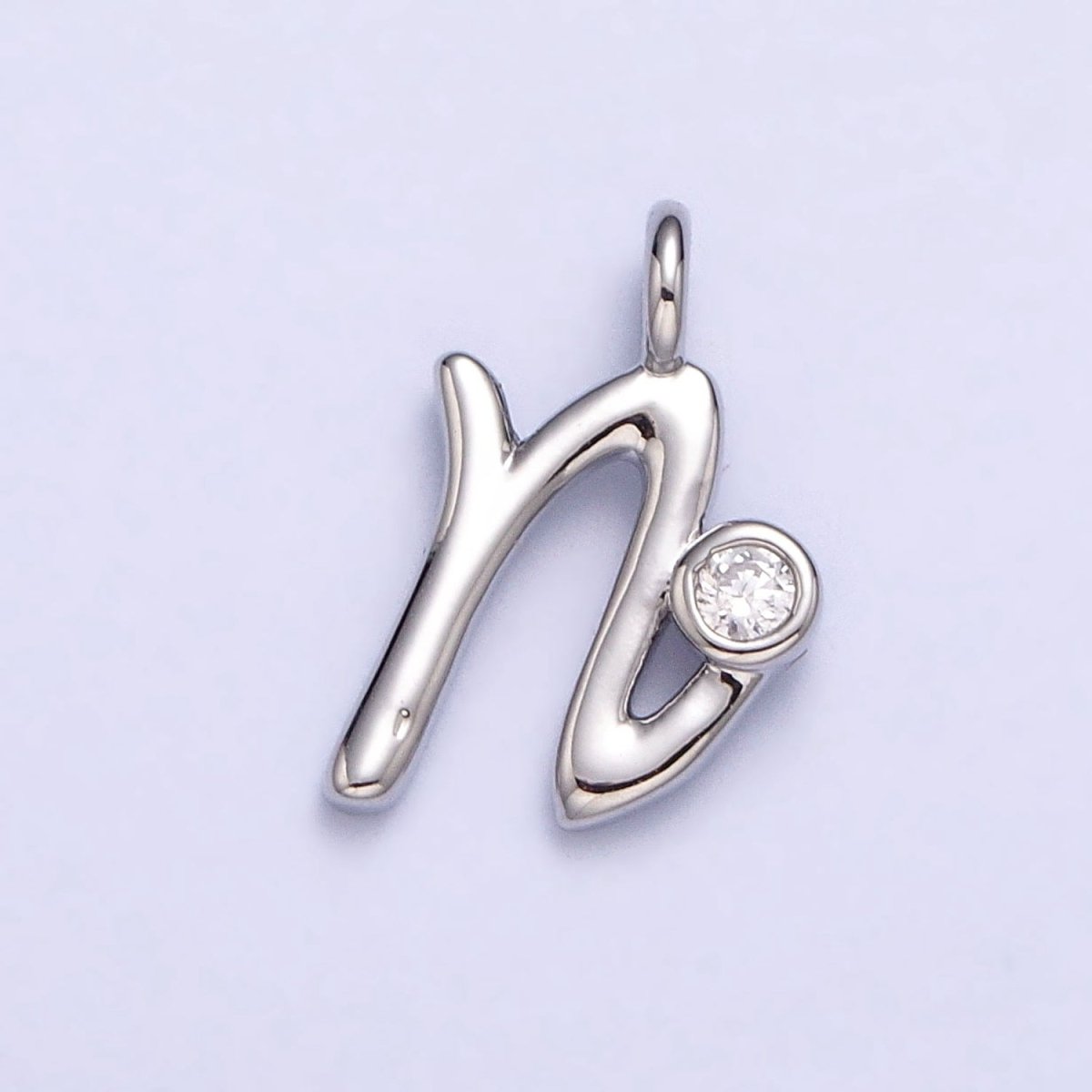 Silver Initial Alphabet Lower Case Cursive Letter Clear CZ Personalized Charm | A-533-A-545