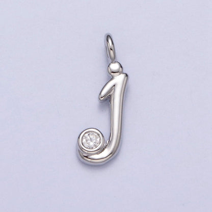 Silver Initial Alphabet Lower Case Cursive Letter Clear CZ Personalized Charm | A-533-A-545