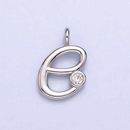Silver Initial Alphabet Lower Case Cursive Letter Clear CZ Personalized Charm | A-533-A-545