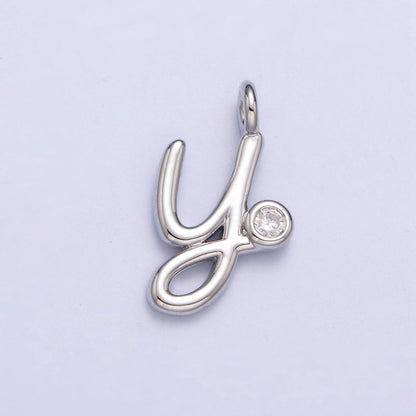 Silver Initial Alphabet Lower Case Cursive Letter Clear CZ Personalized Charm | A-533-A-545