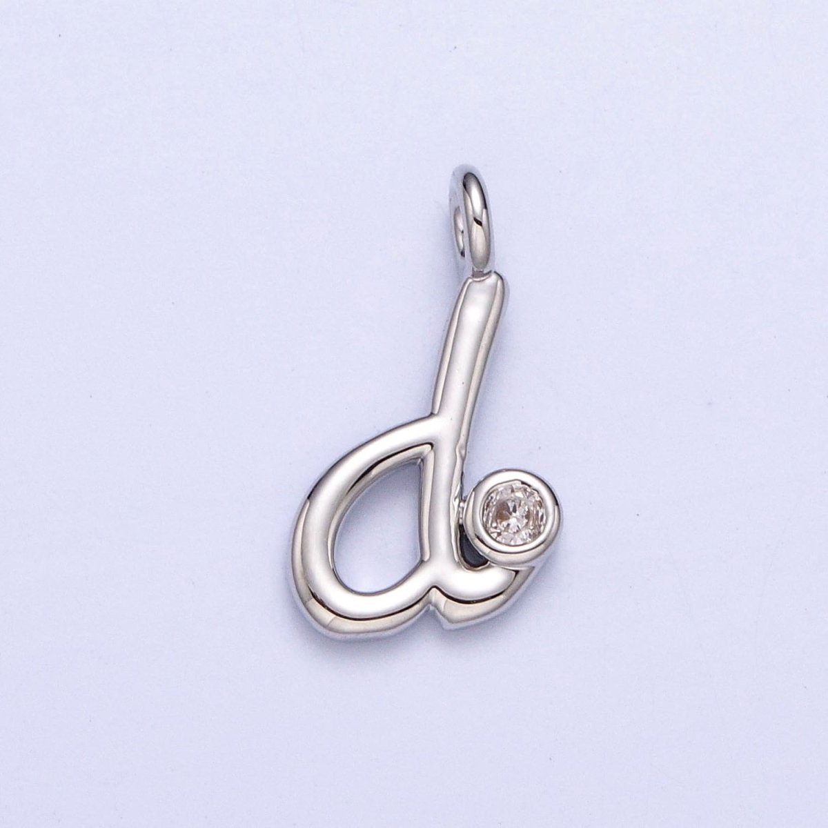 Silver Initial Alphabet Lower Case Cursive Letter Clear CZ Personalized Charm | A-533-A-545