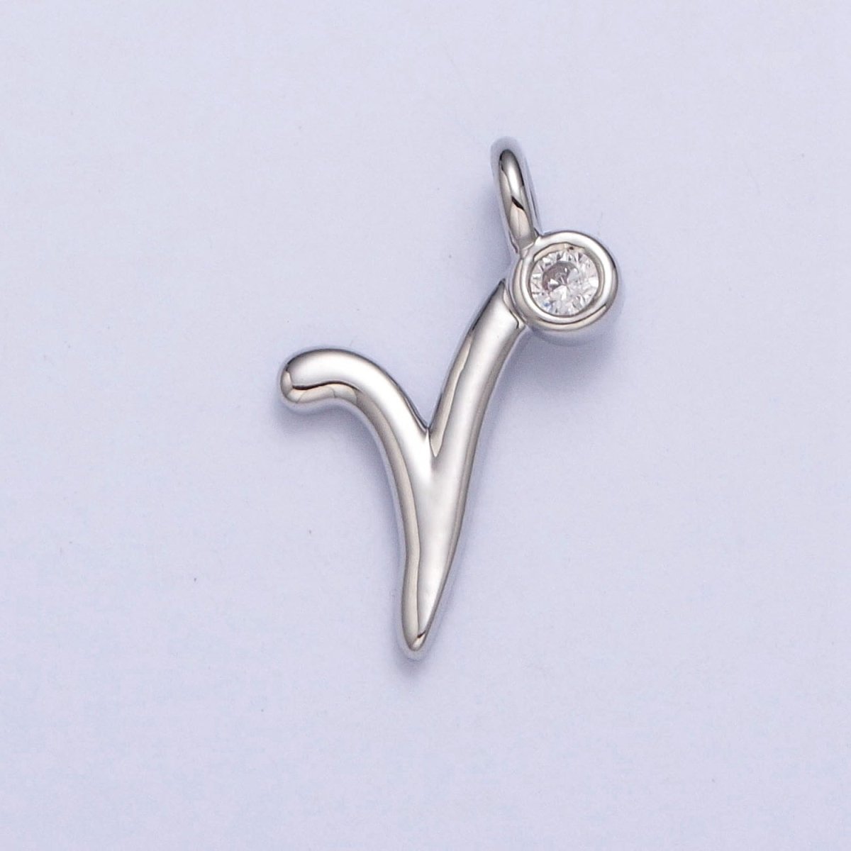 Silver Initial Alphabet Lower Case Cursive Letter Clear CZ Personalized Charm | A-533-A-545