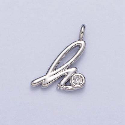 Silver Initial Alphabet Lower Case Cursive Letter Clear CZ Personalized Charm | A-533-A-545