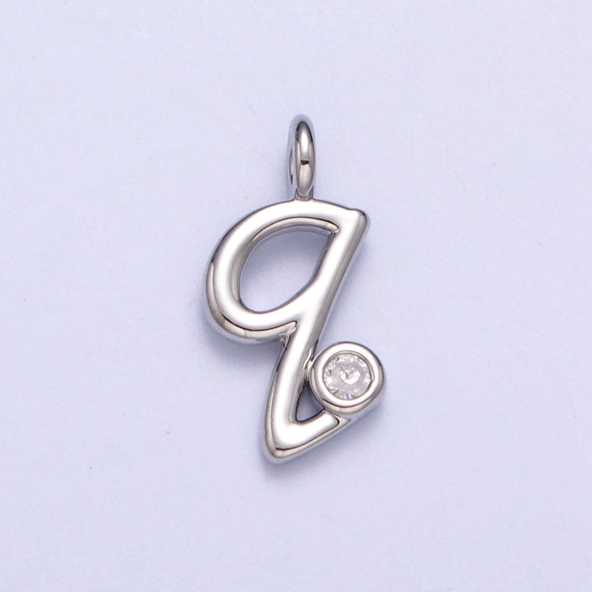 Silver Initial Alphabet Lower Case Cursive Letter Clear CZ Personalized Charm | A-533-A-545