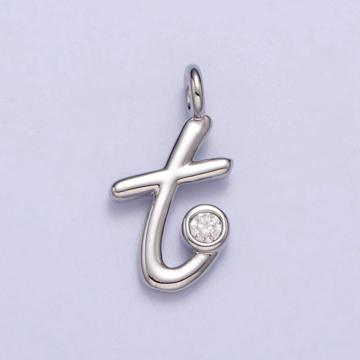 Silver Initial Alphabet Lower Case Cursive Letter Clear CZ Personalized Charm | A-533-A-545