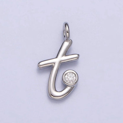 Silver Initial Alphabet Lower Case Cursive Letter Clear CZ Personalized Charm | A-533-A-545