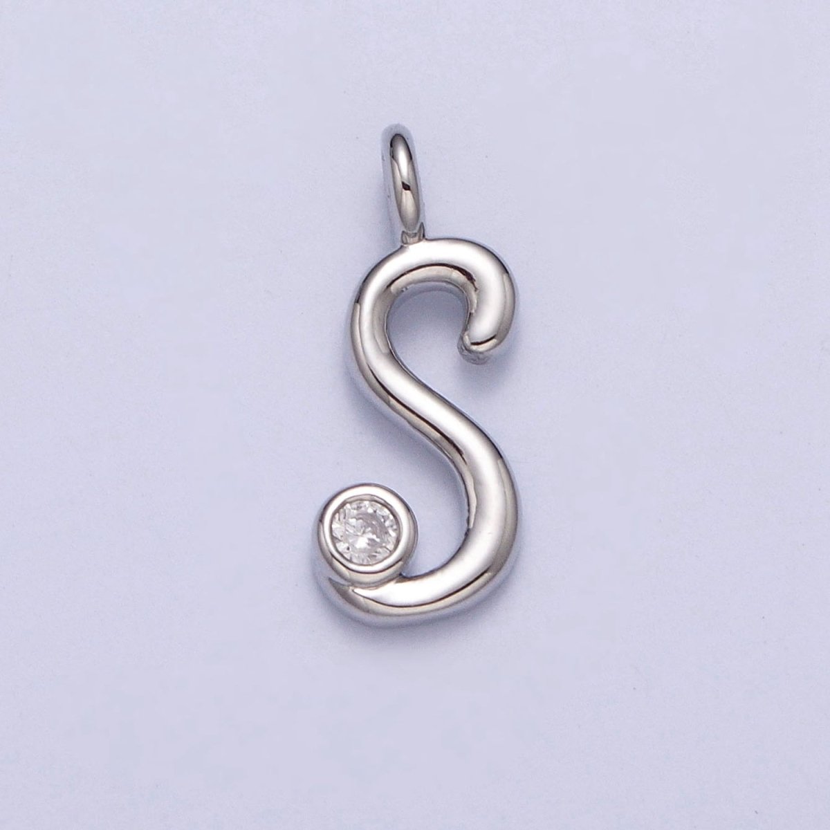 Silver Initial Alphabet Lower Case Cursive Letter Clear CZ Personalized Charm | A-533-A-545