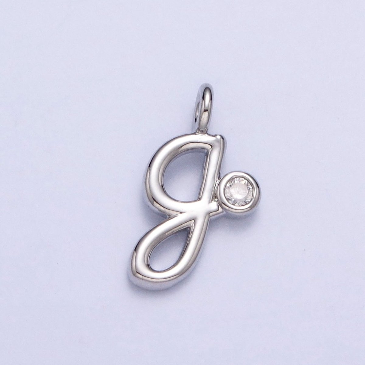 Silver Initial Alphabet Lower Case Cursive Letter Clear CZ Personalized Charm | A-533-A-545