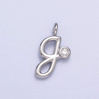 Silver Initial Alphabet Lower Case Cursive Letter Clear CZ Personalized Charm | A-533-A-545