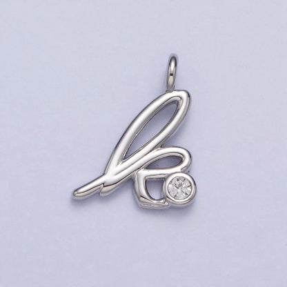 Silver Initial Alphabet Lower Case Cursive Letter Clear CZ Personalized Charm | A-533-A-545