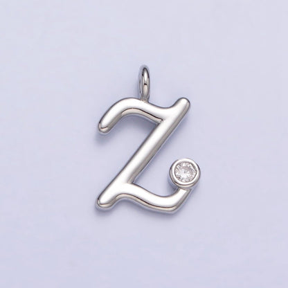 Silver Initial Alphabet Lower Case Cursive Letter Clear CZ Personalized Charm | A-533-A-545