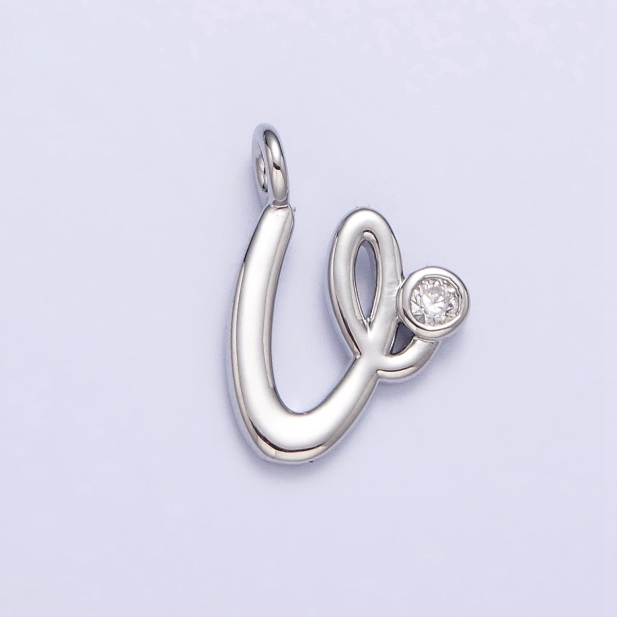Silver Initial Alphabet Lower Case Cursive Letter Clear CZ Personalized Charm | A-533-A-545