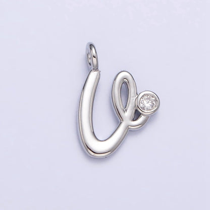 Silver Initial Alphabet Lower Case Cursive Letter Clear CZ Personalized Charm | A-533-A-545