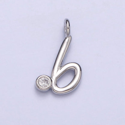Silver Initial Alphabet Lower Case Cursive Letter Clear CZ Personalized Charm | A-533-A-545