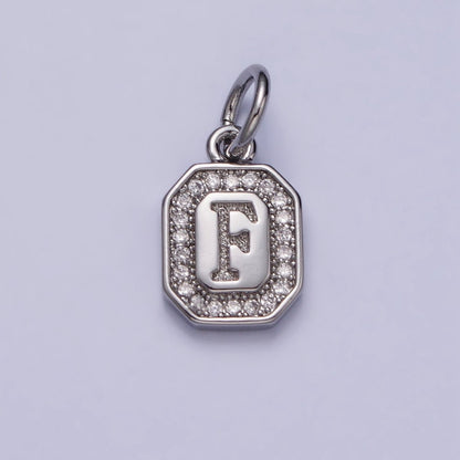 Silver Initial Letter A-Z Clear Micro Paved CZ Hexagonal Mini Charm | A-469-A-481
