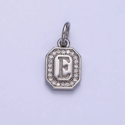 Silver Initial Letter A-Z Clear Micro Paved CZ Hexagonal Mini Charm | A-469-A-481