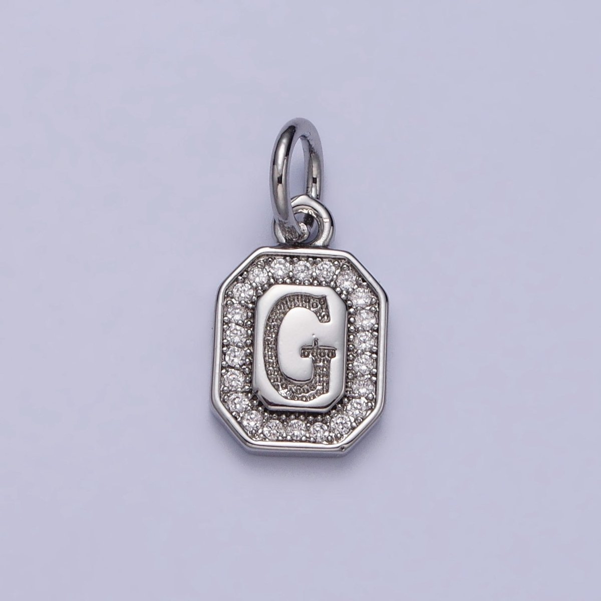 Silver Initial Letter A-Z Clear Micro Paved CZ Hexagonal Mini Charm | A-469-A-481