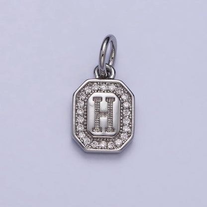 Silver Initial Letter A-Z Clear Micro Paved CZ Hexagonal Mini Charm | A-469-A-481