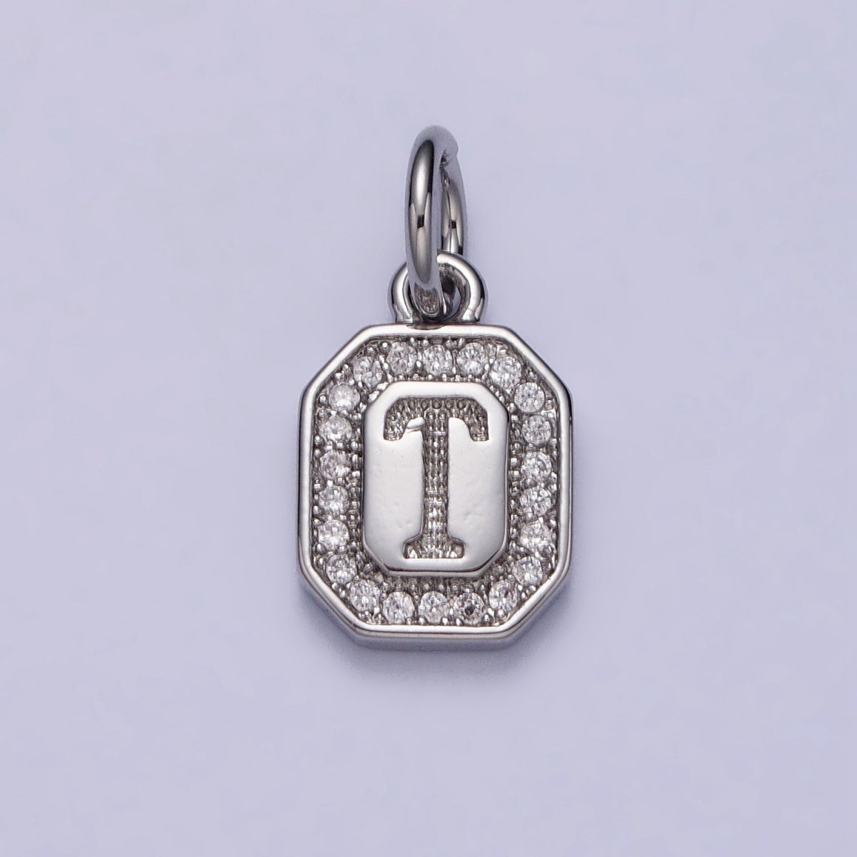 Silver Initial Letter A-Z Clear Micro Paved CZ Hexagonal Mini Charm | A-469-A-481