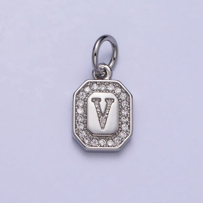 Silver Initial Letter A-Z Clear Micro Paved CZ Hexagonal Mini Charm | A-469-A-481