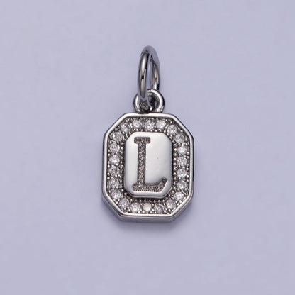 Silver Initial Letter A-Z Clear Micro Paved CZ Hexagonal Mini Charm | A-469-A-481
