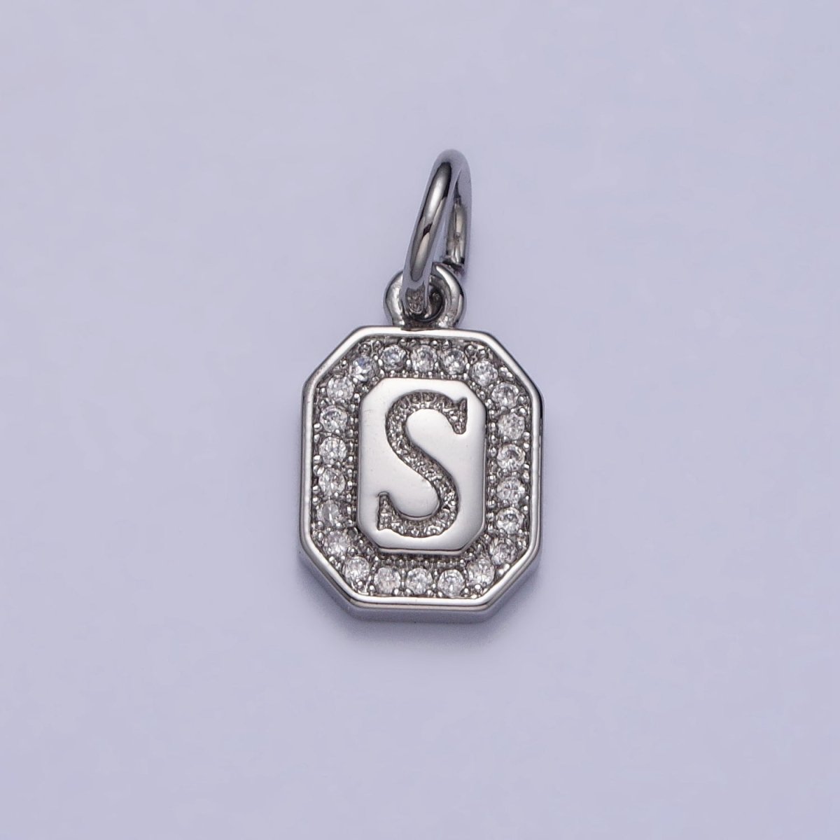 Silver Initial Letter A-Z Clear Micro Paved CZ Hexagonal Mini Charm | A-469-A-481
