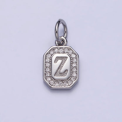 Silver Initial Letter A-Z Clear Micro Paved CZ Hexagonal Mini Charm | A-469-A-481