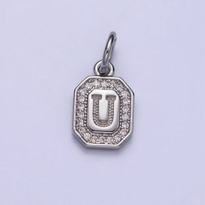 Silver Initial Letter A-Z Clear Micro Paved CZ Hexagonal Mini Charm | A-469-A-481