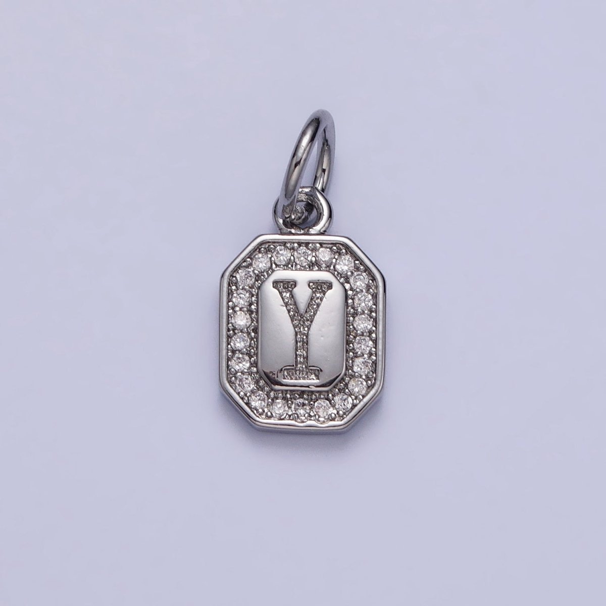 Silver Initial Letter A-Z Clear Micro Paved CZ Hexagonal Mini Charm | A-469-A-481