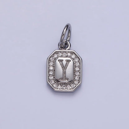 Silver Initial Letter A-Z Clear Micro Paved CZ Hexagonal Mini Charm | A-469-A-481