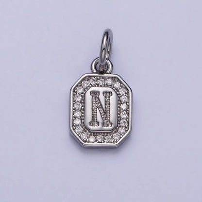 Silver Initial Letter A-Z Clear Micro Paved CZ Hexagonal Mini Charm | A-469-A-481