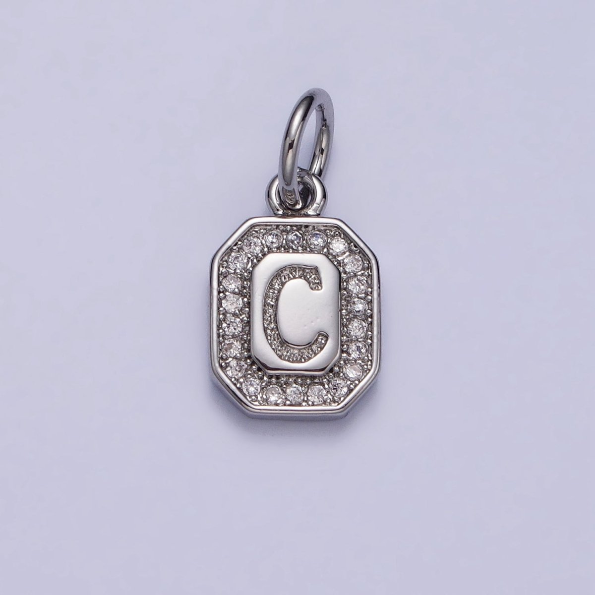 Silver Initial Letter A-Z Clear Micro Paved CZ Hexagonal Mini Charm | A-469-A-481