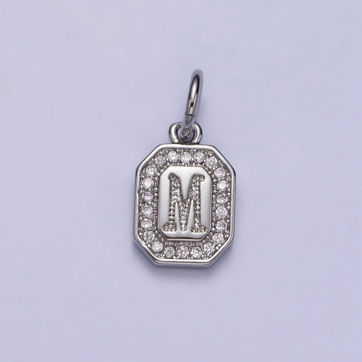 Silver Initial Letter A-Z Clear Micro Paved CZ Hexagonal Mini Charm | A-469-A-481