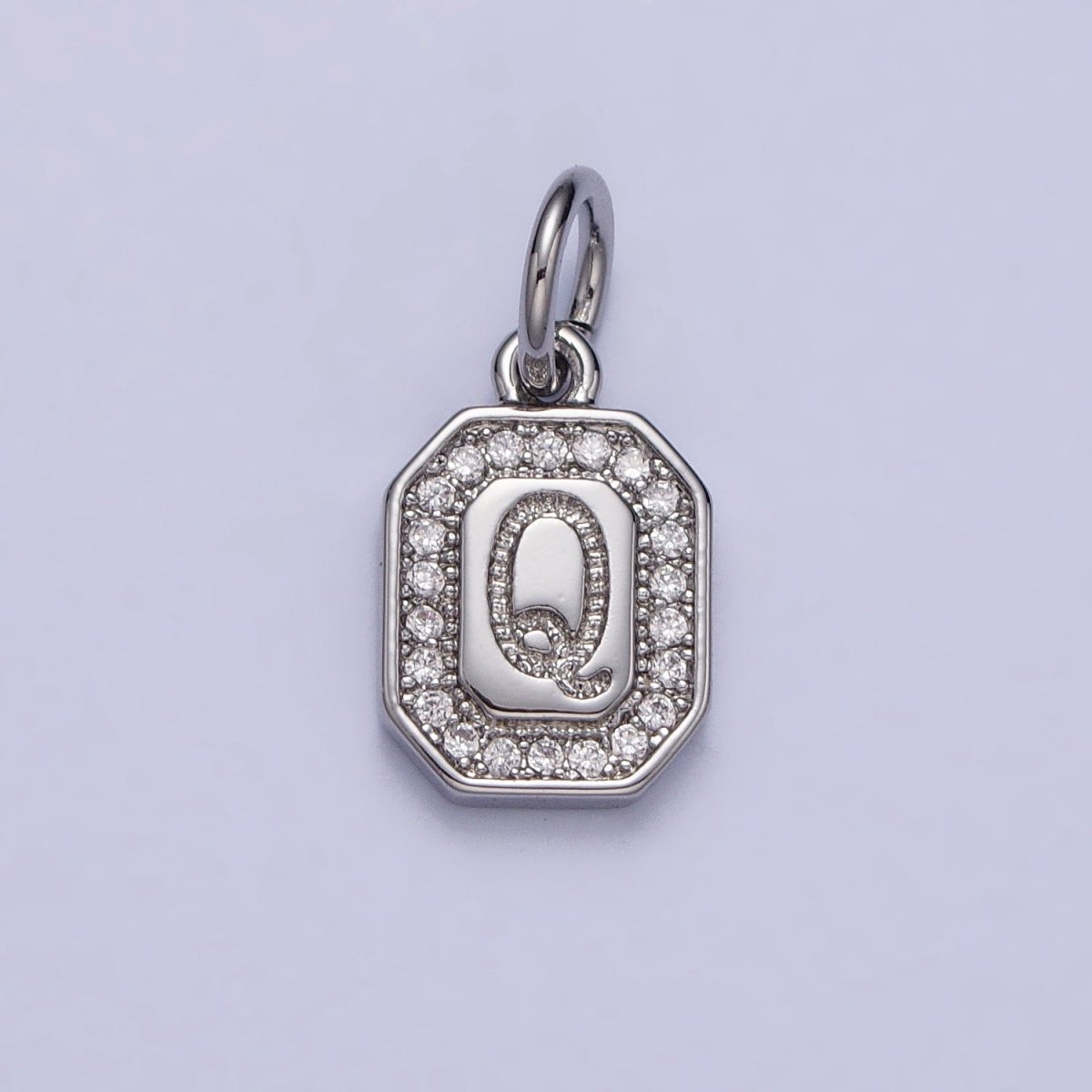 Silver Initial Letter A-Z Clear Micro Paved CZ Hexagonal Mini Charm | A-469-A-481
