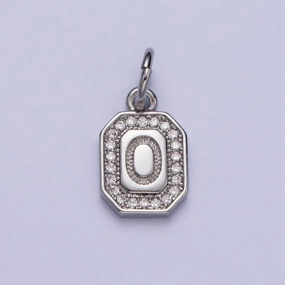 Silver Initial Letter A-Z Clear Micro Paved CZ Hexagonal Mini Charm | A-469-A-481