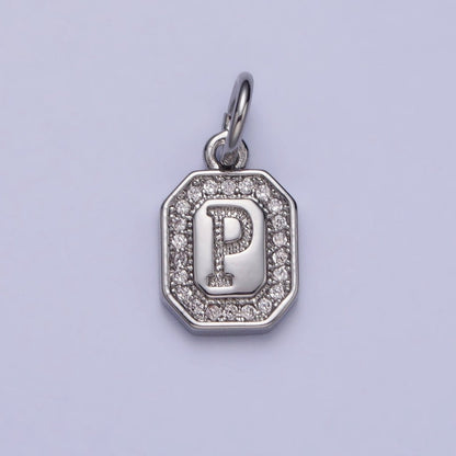 Silver Initial Letter A-Z Clear Micro Paved CZ Hexagonal Mini Charm | A-469-A-481
