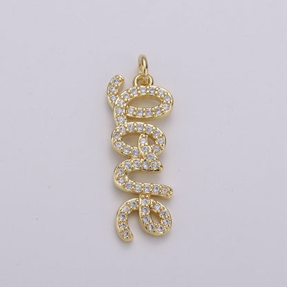 Silver Love Charm Pendant CZ Micro Pave, Love Words Pendant Charm, Gold Dangle Charm, Word Charm, Love Pendant Cubic Zirconia Charm D-457 D-458