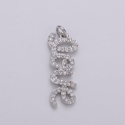 Silver Love Charm Pendant CZ Micro Pave, Love Words Pendant Charm, Gold Dangle Charm, Word Charm, Love Pendant Cubic Zirconia Charm D-457 D-458