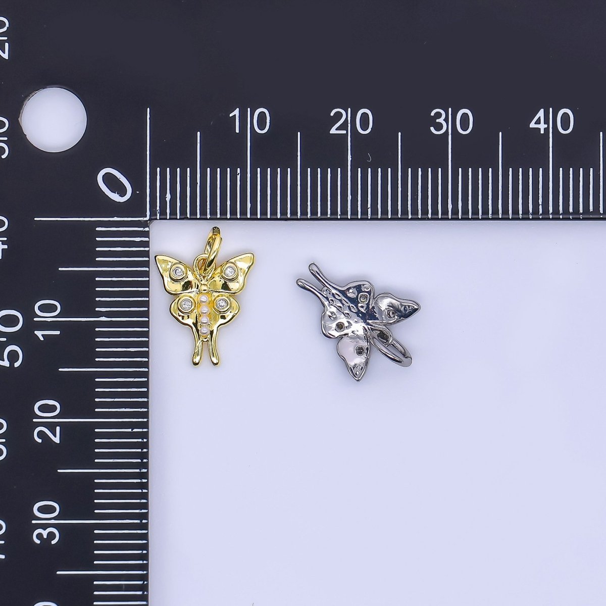 Silver Micro Paved 11mm Butterfly Wings Charm | C-571