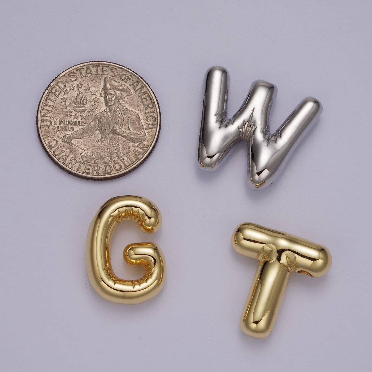 Silver Plated 20mm Chubby Balloon Initial Letter Personalized Pendant | A-A1080-A-A1092