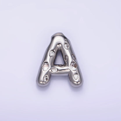 Silver Plated 20mm Clear CZ Chubby Balloon Initial Letter Pendant | A-A1028-A-A1040