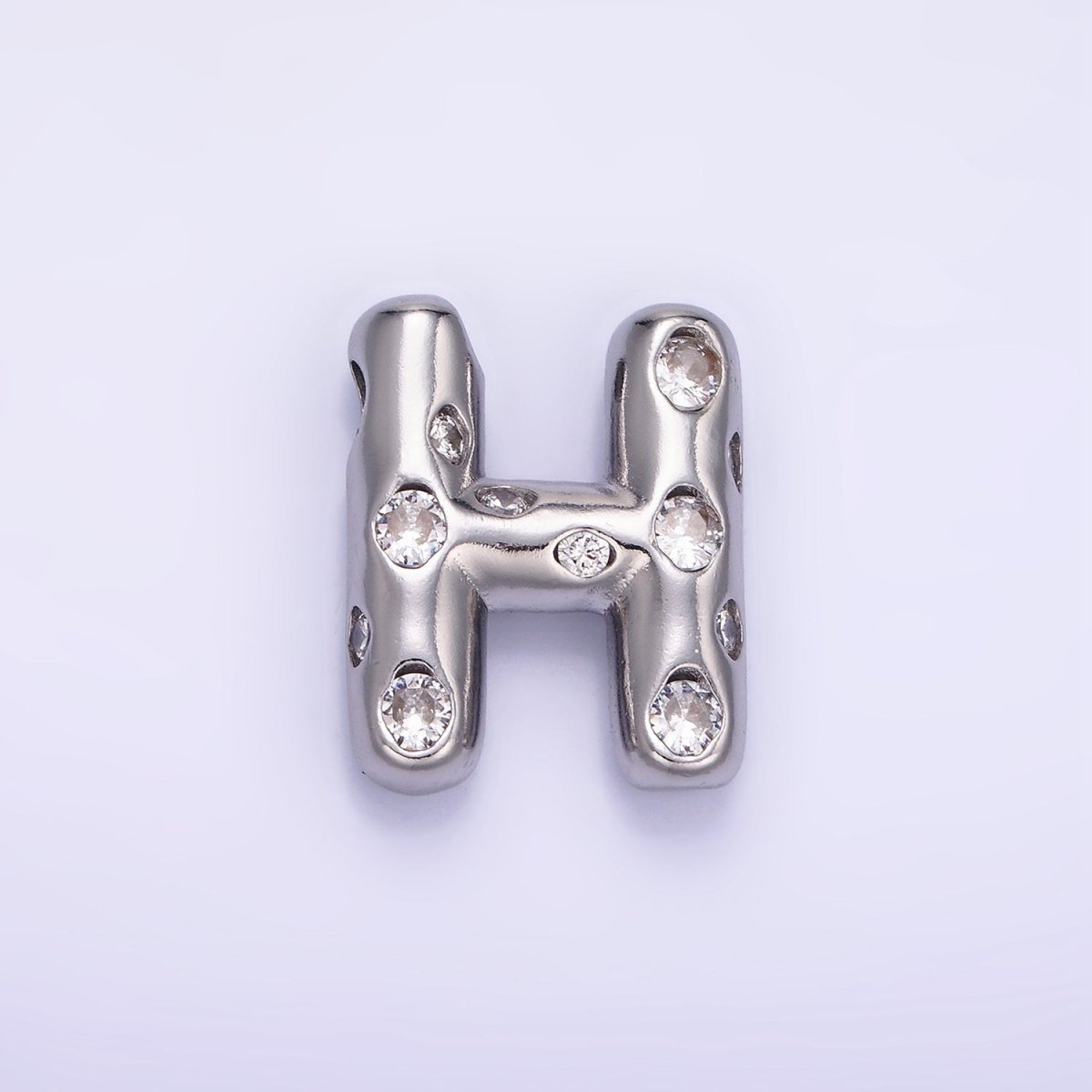 Silver Plated 20mm Clear CZ Chubby Balloon Initial Letter Pendant | A-A1028-A-A1040