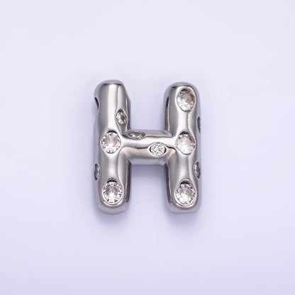 Silver Plated 20mm Clear CZ Chubby Balloon Initial Letter Pendant | A-A1028-A-A1040