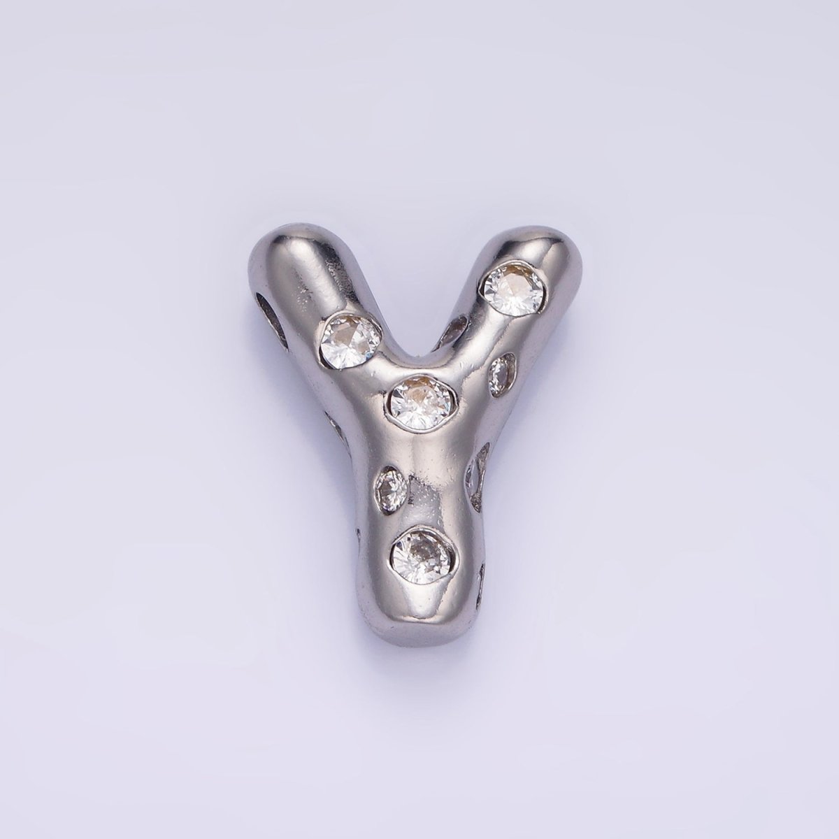 Silver Plated 20mm Clear CZ Chubby Balloon Initial Letter Pendant | A-A1028-A-A1040
