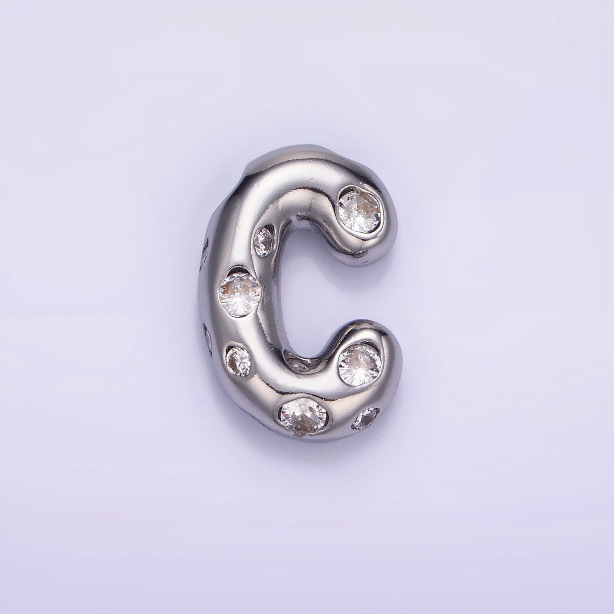 Silver Plated 20mm Clear CZ Chubby Balloon Initial Letter Pendant | A-A1028-A-A1040