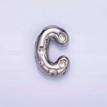 Silver Plated 20mm Clear CZ Chubby Balloon Initial Letter Pendant | A-A1028-A-A1040