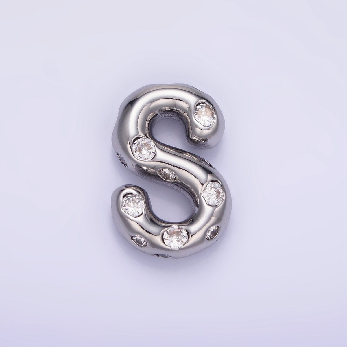 Silver Plated 20mm Clear CZ Chubby Balloon Initial Letter Pendant | A-A1028-A-A1040