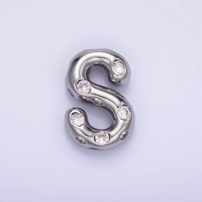 Silver Plated 20mm Clear CZ Chubby Balloon Initial Letter Pendant | A-A1028-A-A1040