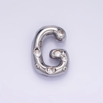 Silver Plated 20mm Clear CZ Chubby Balloon Initial Letter Pendant | A-A1028-A-A1040